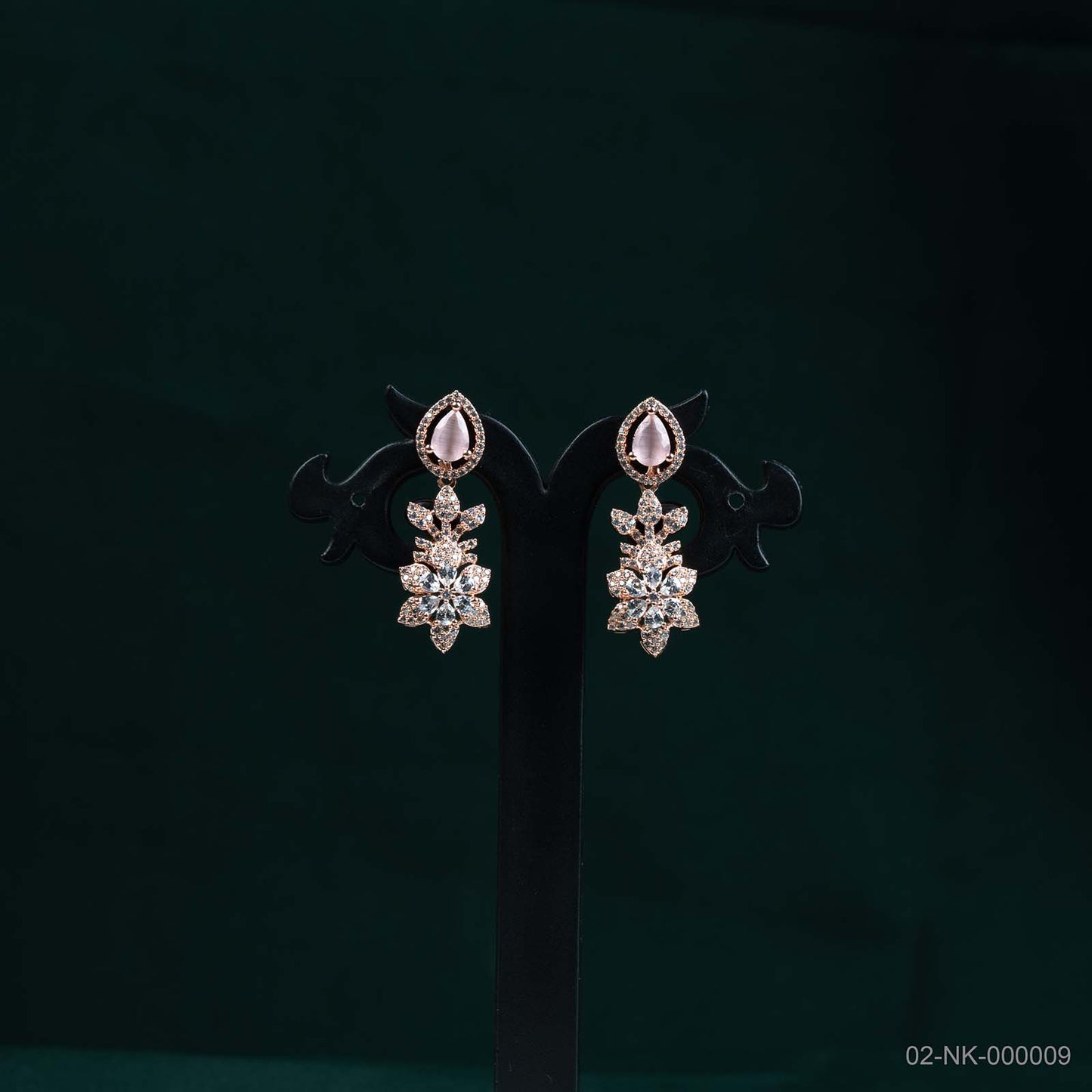 Aira Soft Pink AD Rose Gold Floral Necklace Set
