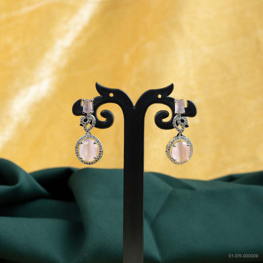 Amara Silver Plated Pink Stone Drop Earrings