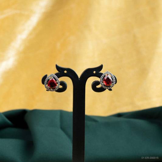 Avira Silver Plated Ruby Teardrop Stud Earrings