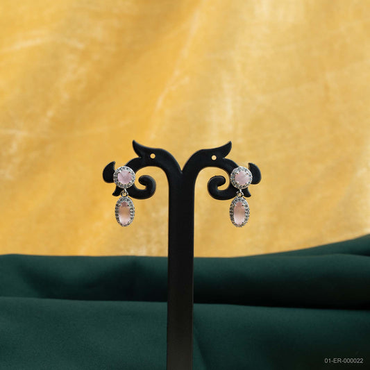 Elara Silver Plated Pink Stone Halo Drop Earrings