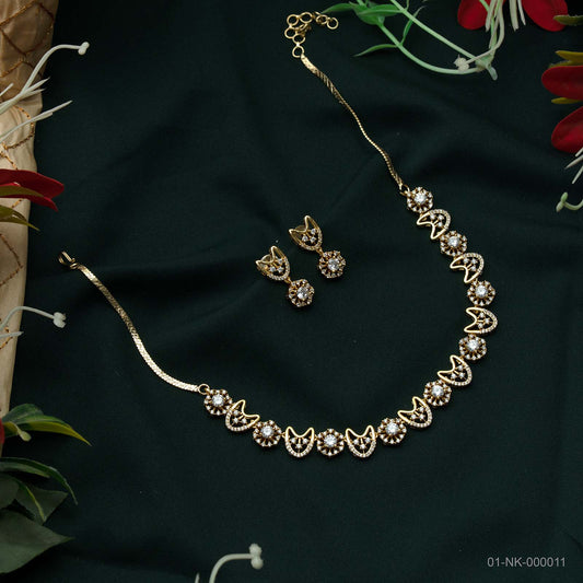 Kaira Gold Plated AD Floral Necklace Set
