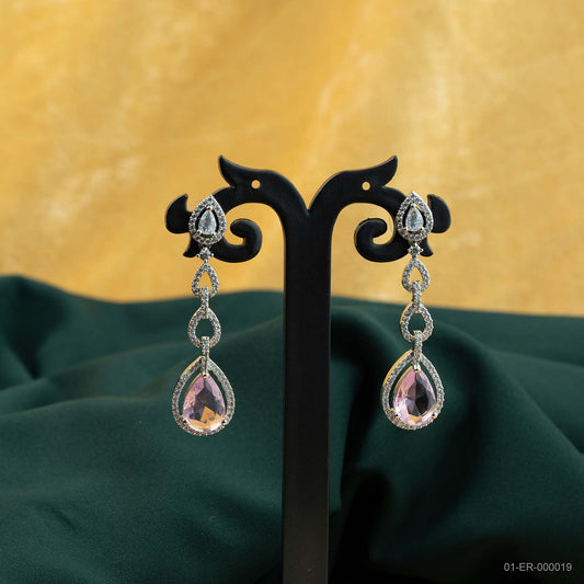 Kiara Silver Plated AD Pink Pear Dangle Earrings