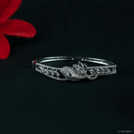 Lara Silver Plated AD Marquise Leaf Kada
