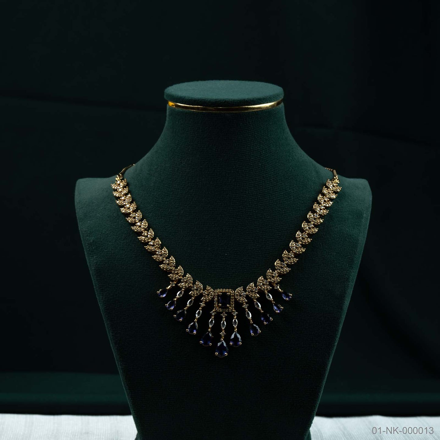 Lara Deep Purple AD Gold Plated Leaf Motif Necklace Set