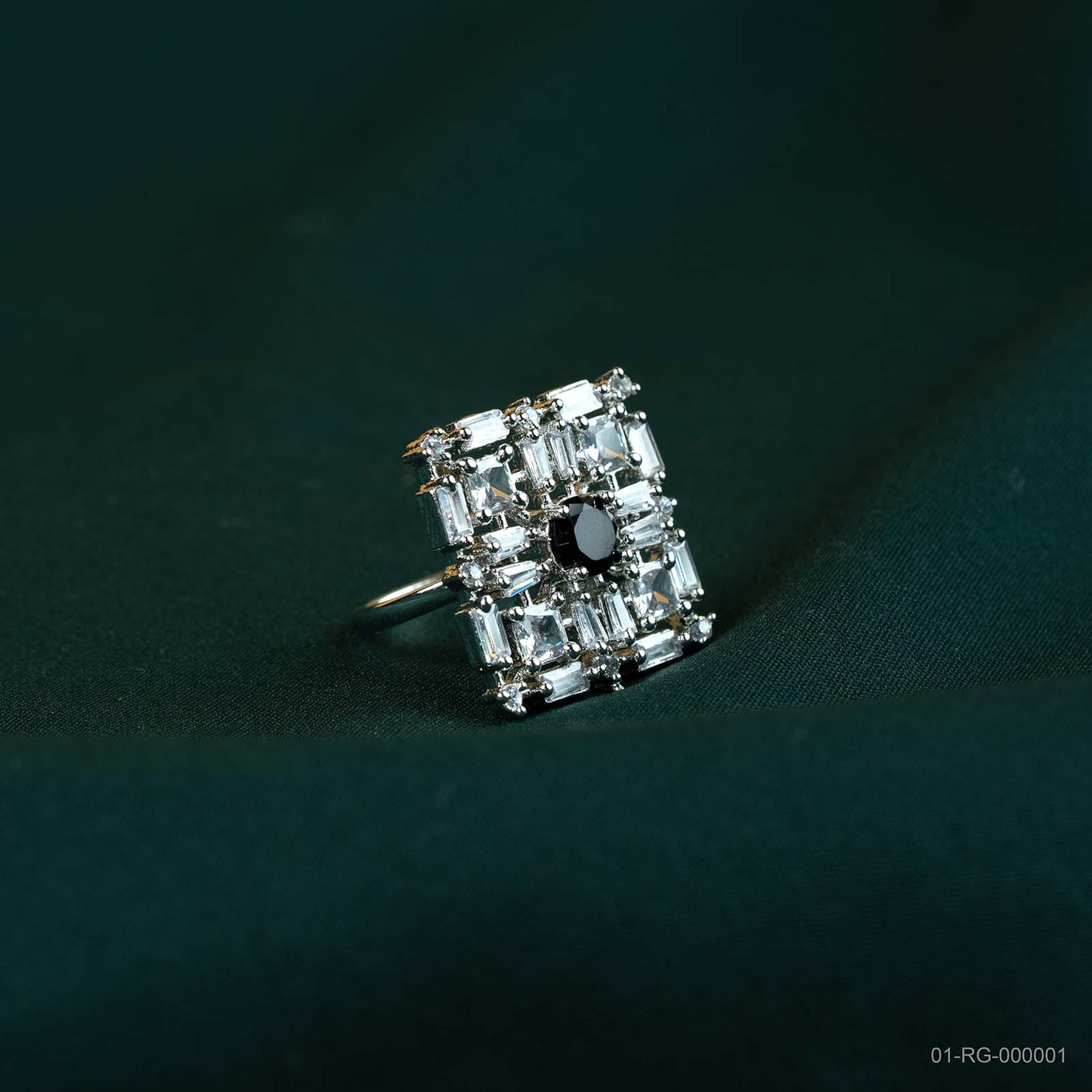 Nyra Silver Plated AD Geometric Statement Ring