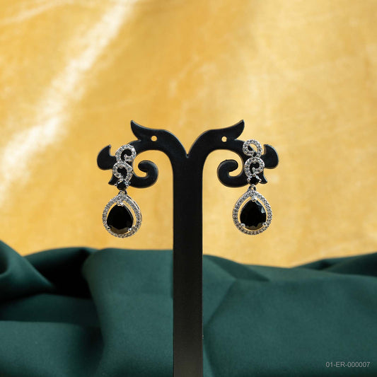 Nyra Silver Plated Black Teardrop Drop Earrings