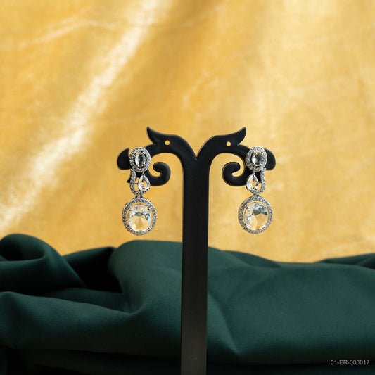 Nyra Silver Plated AD Halo Drop Earrings