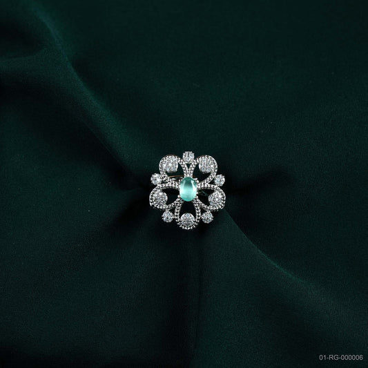 Rhea Emerald Green AD Open Floral Ring