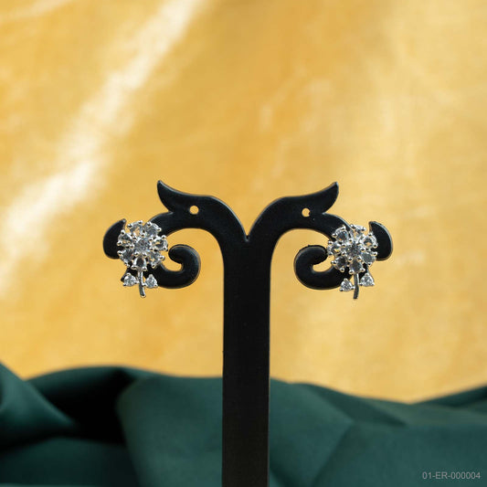 Srivaya Vihana Silver Plated AD Floral Stud Earrings