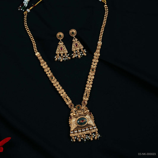 Tarini Temple Gold Green Peacock Necklace Set