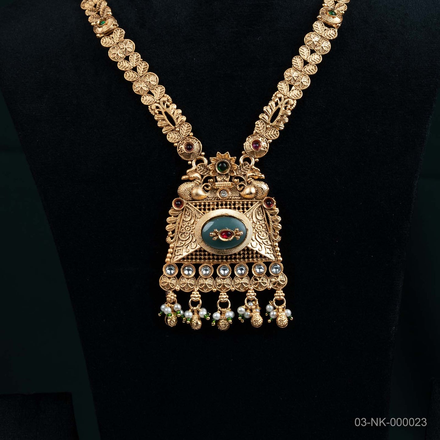 Tarini Temple Gold Green Peacock Necklace Set