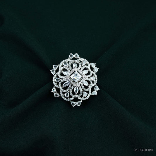 Zara Silver Plated AD Filigree Floral Ring