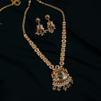 Mahira Temple Gold Plated Peacock Necklace Set