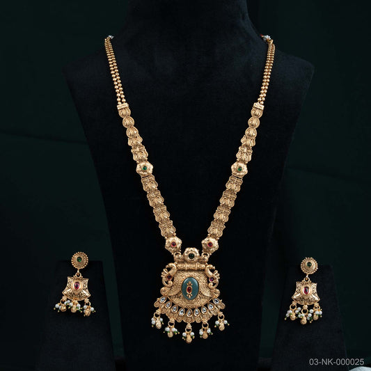 Mahira Temple Gold Plated Peacock Necklace Set