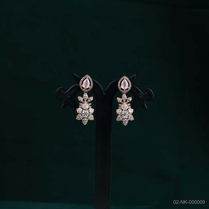Aira Soft Pink AD Rose Gold Floral Necklace Set