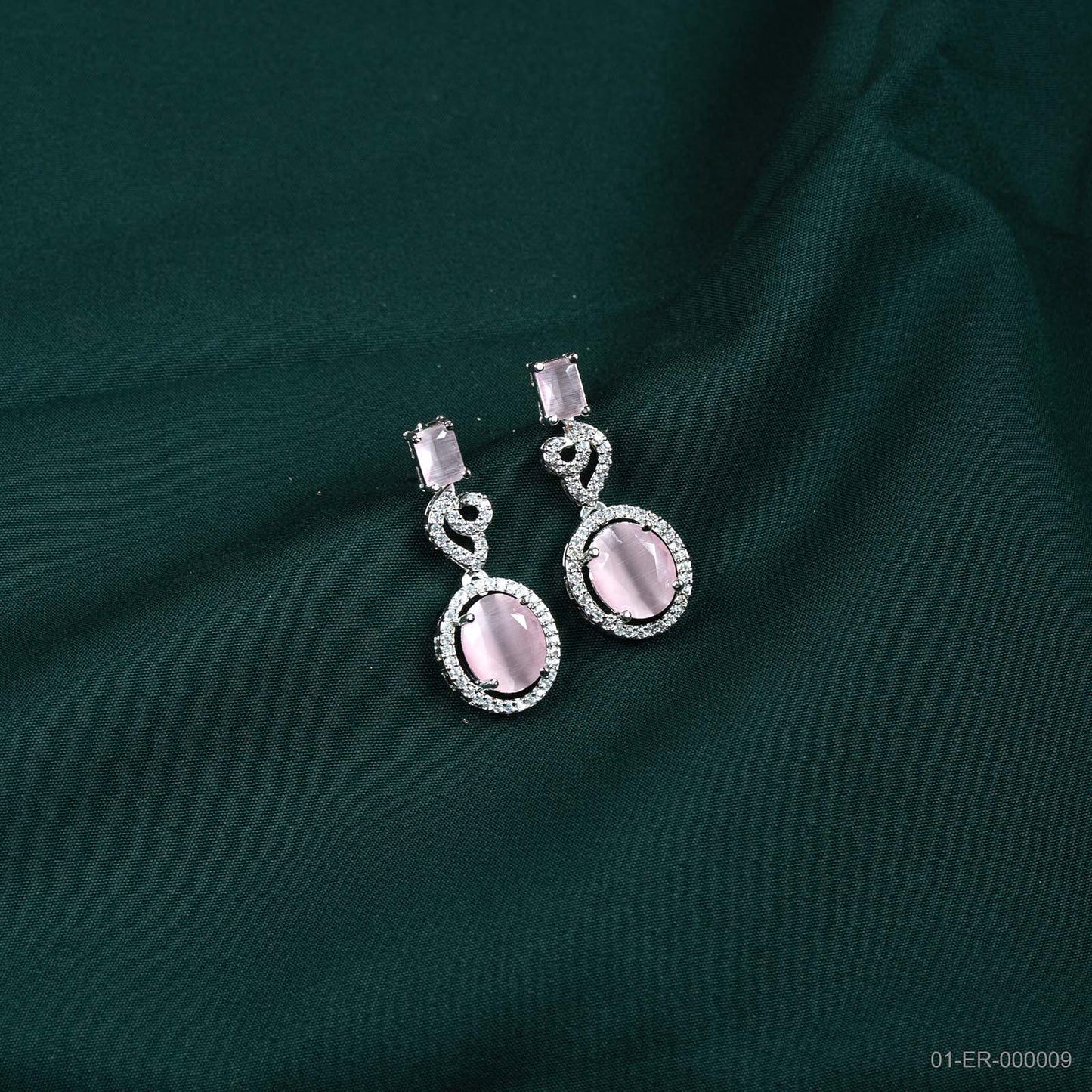 Amara Silver Plated Pink Stone Drop Earrings