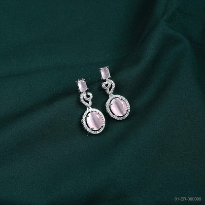 Amara Silver Plated Pink Stone Drop Earrings