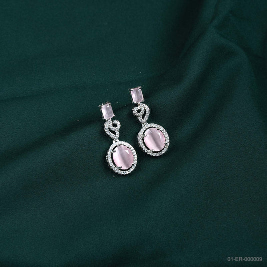 Amara Silver Plated Pink Stone Drop Earrings