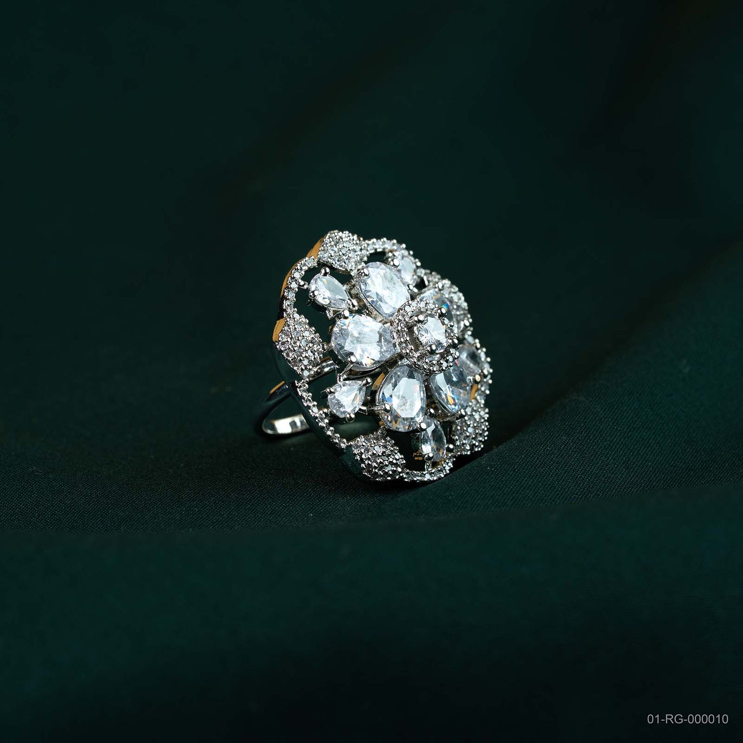 Amara Silver Plated AD Sunburst Ring