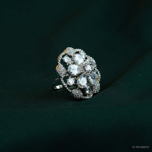 Amara Silver Plated AD Sunburst Ring