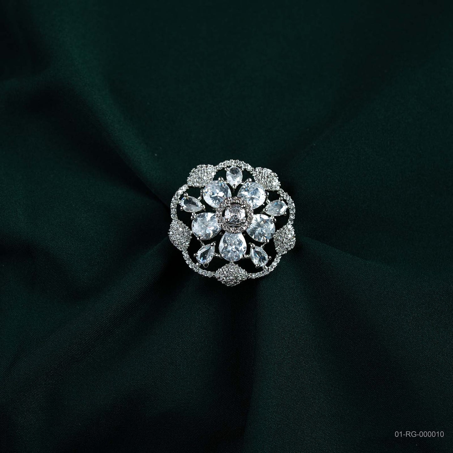 Amara Silver Plated AD Sunburst Ring