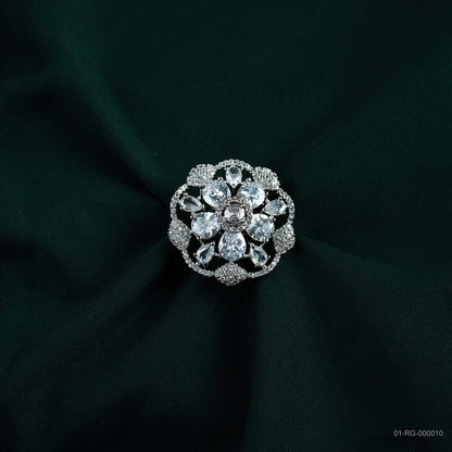 Amara Silver Plated AD Sunburst Ring