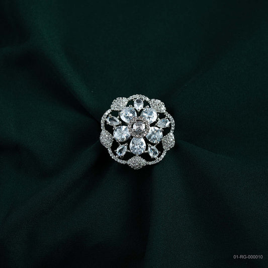Amara Silver Plated AD Sunburst Ring