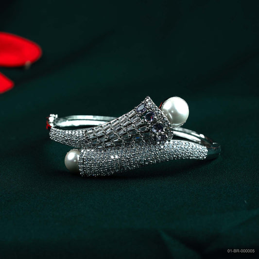 Amora Silver Pearl AD Purple Bypass Kada