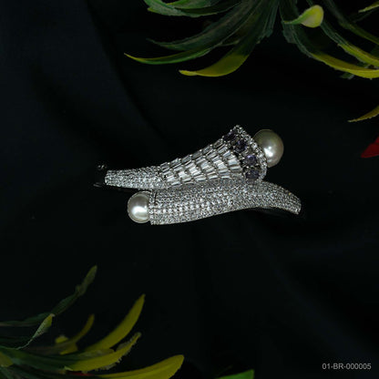 Amora Silver Pearl AD Purple Bypass Kada