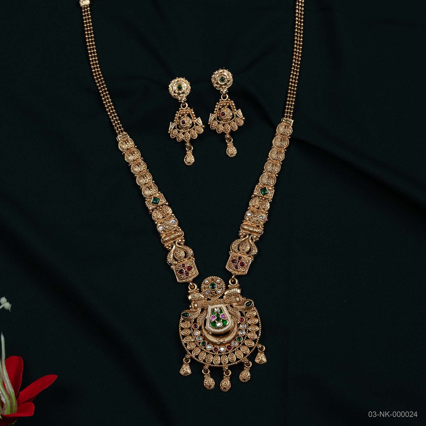 Anaya Temple Gold Multicolour Crest Necklace Set