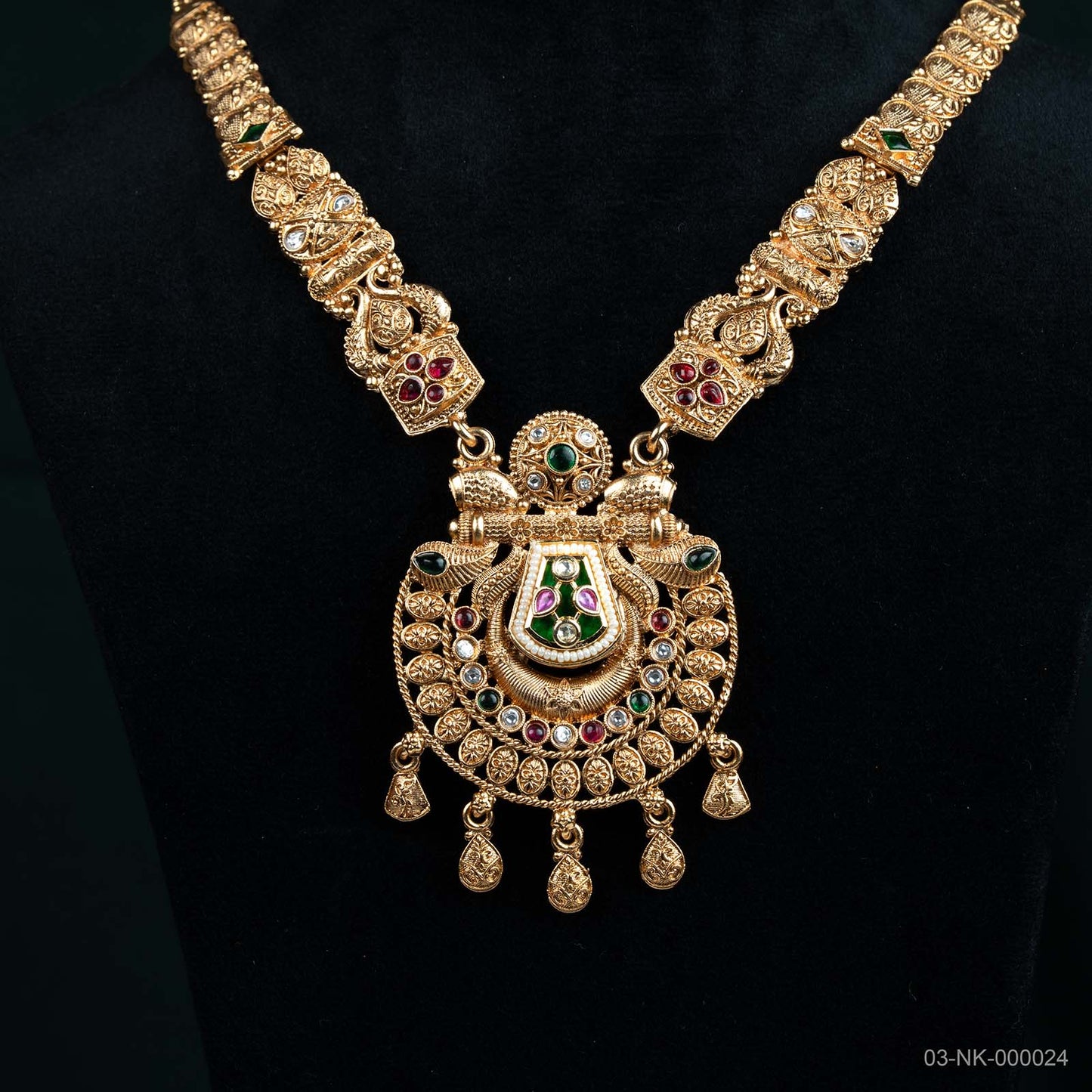 Anaya Temple Gold Multicolour Crest Necklace Set