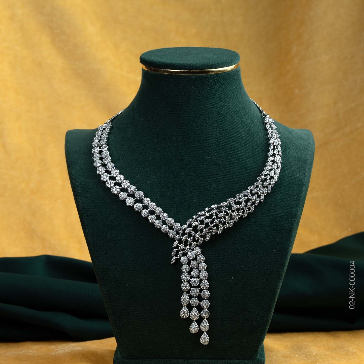 Anya Silver Plated AD Cascade Floral Necklace