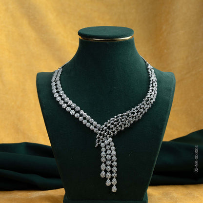 Anya Silver Plated AD Cascade Floral Necklace