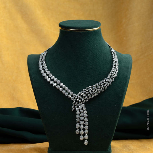 Anya Silver Plated AD Cascade Floral Necklace