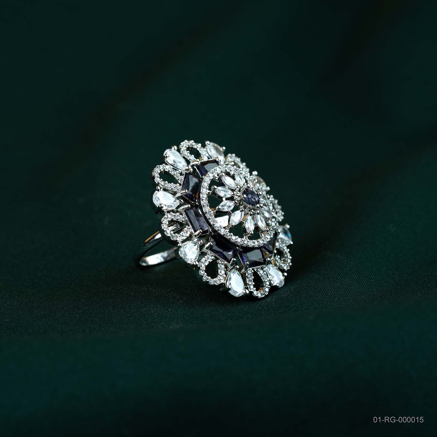 Aria Deep Purple AD Vintage Floral Ring
