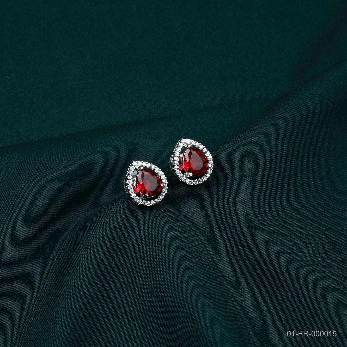 Avira Silver Plated Ruby Teardrop Stud Earrings