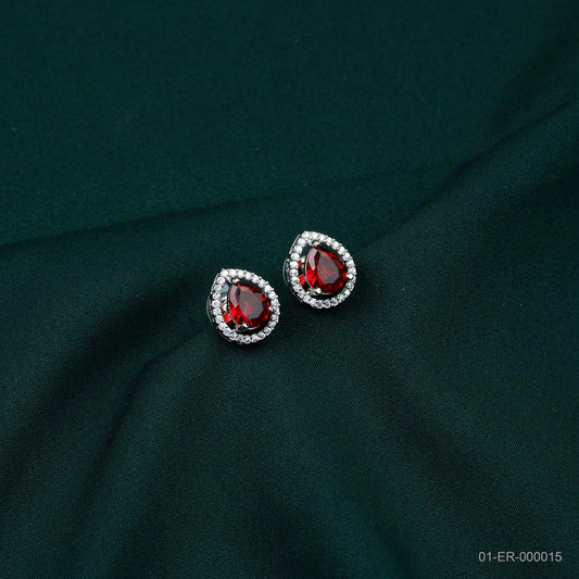 Avira Silver Plated Ruby Teardrop Stud Earrings