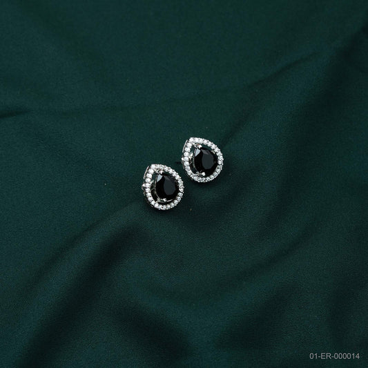 Avira Silver Plated AD Black Pear Halo Stud Earrings