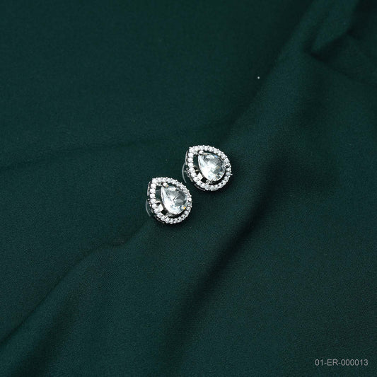 Avira Silver Plated AD Pear Halo Stud Earrings