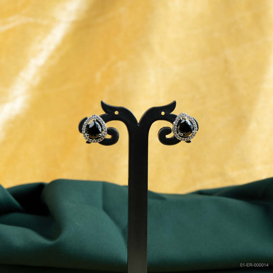 Avira Silver Plated AD Black Pear Halo Stud Earrings
