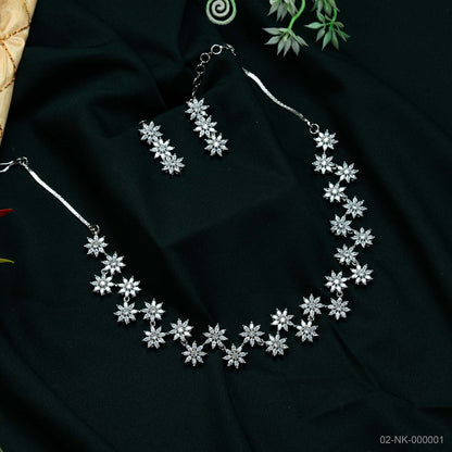 Avni Silver Plated AD Floral Necklace Set