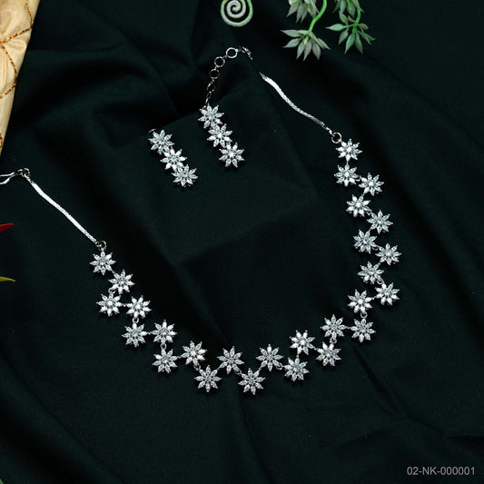 Avni Silver Plated AD Floral Necklace Set
