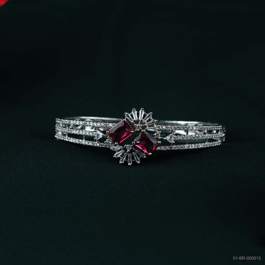 Ayla Silver Plated Ruby Red AD Dual Stone Kada