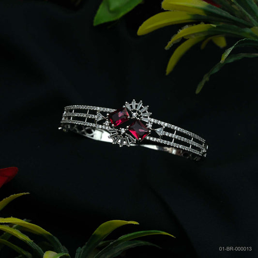 Ayla Silver Plated Ruby Red AD Dual Stone Kada