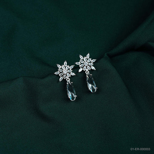 Elara Silver Plated AD Floral Drop Earrings