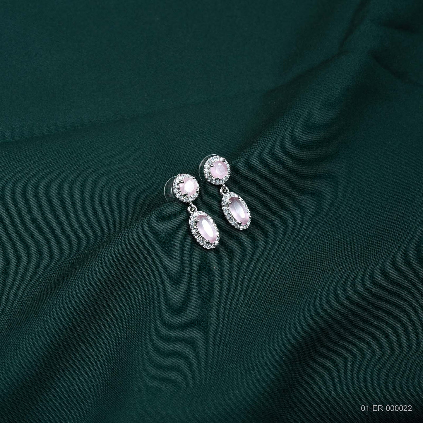 Elara Silver Plated Pink Stone Halo Drop Earrings