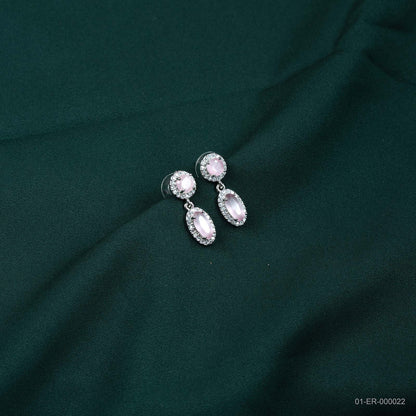 Elara Silver Plated Pink Stone Halo Drop Earrings