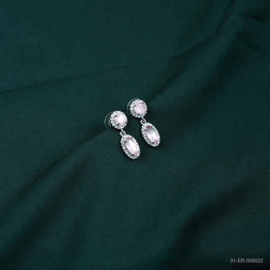 Elara Silver Plated Pink Stone Halo Drop Earrings