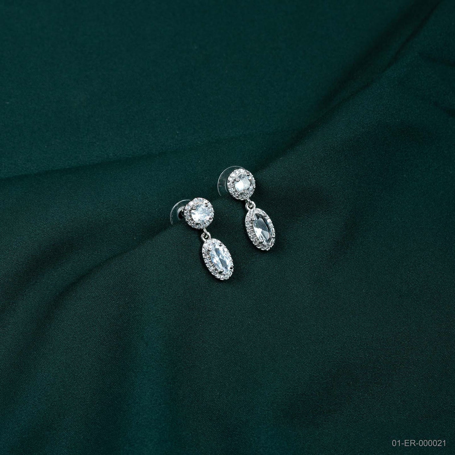 Elara White Stone AD Halo Drop Earrings