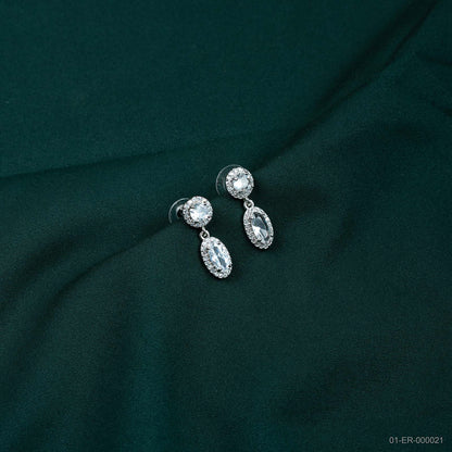 Elara White Stone AD Halo Drop Earrings